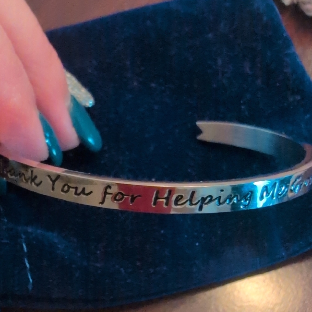 Silver "Thank You For Helping Me Grow" Engraved Bangle Bracelet